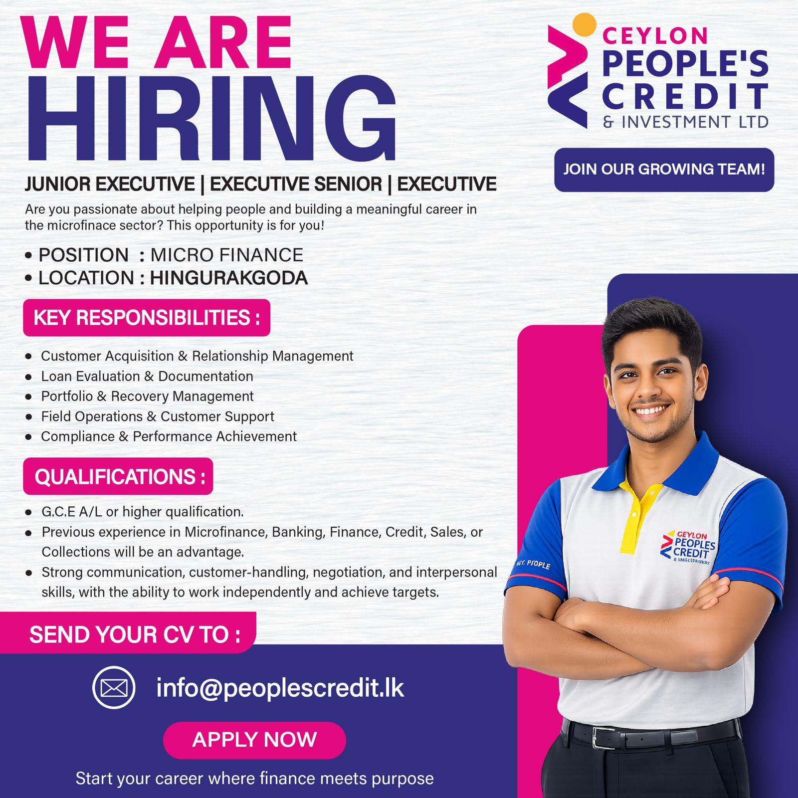 Junior Executive / Executive / Senior Executive – Micro Finance