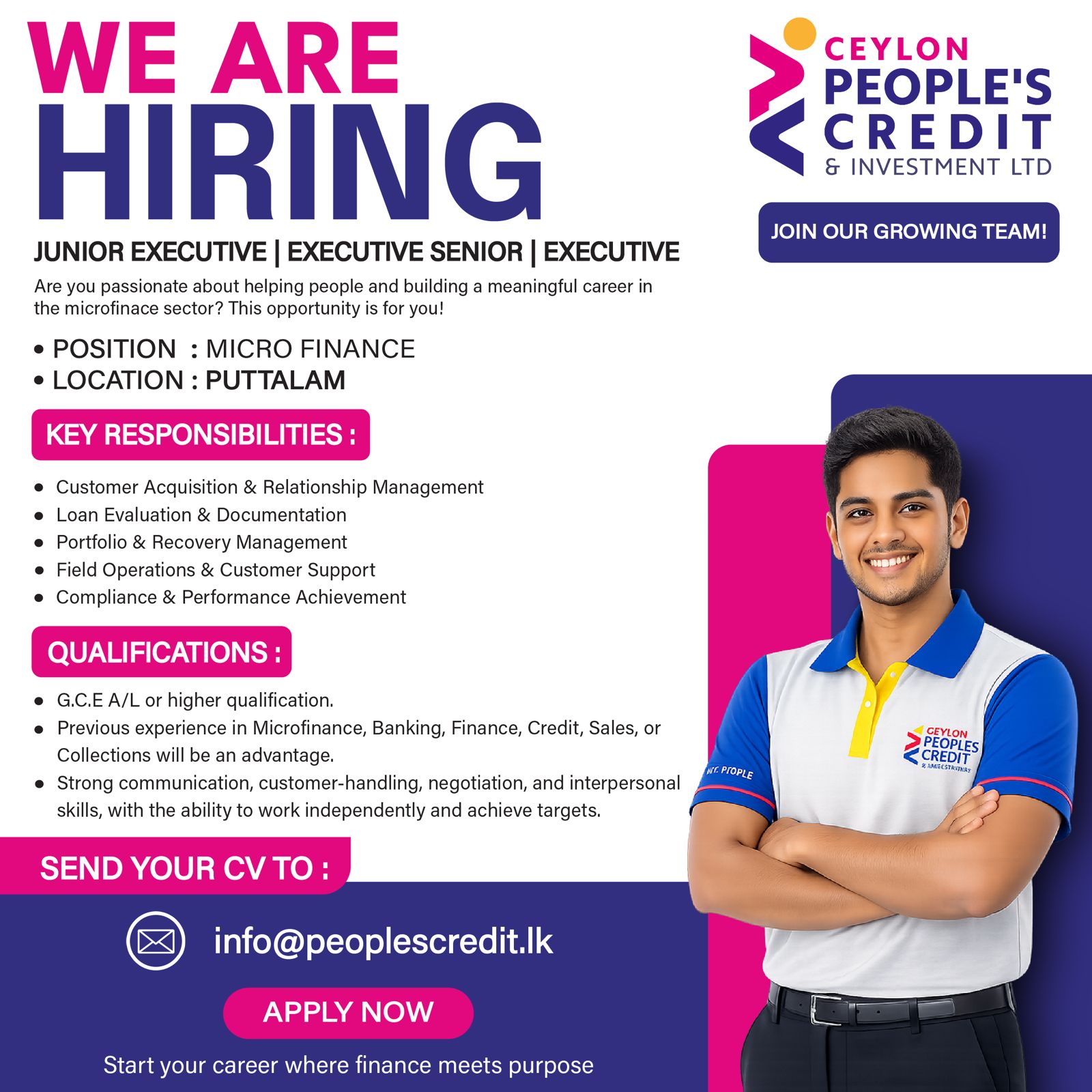 Junior Executive / Executive / Senior Executive – Micro Finance